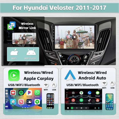 [8 Core 4G+64G] Android 13 Stereo for Hyundai Veloster 2011-2017 with Wireless Carplay Android Auto, 9 Inch 1280x720 Resolution Tounch Screen Radio with DSP 32EQ RDS GPS SWC in Saudi Arabia