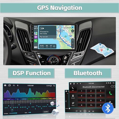 [8 Core 4G+64G] Android 13 Stereo for Hyundai Veloster 2011-2017 with Wireless Carplay Android Auto, 9 Inch 1280x720 Resolution Tounch Screen Radio with DSP 32EQ RDS GPS SWC in Saudi Arabia