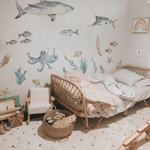 Large Fish Wall Decals Peel and Stick, Watercolor Nursery Ocean Animals Wall Stickers, Under The Sea Wall Decal Stickers for Kids Room Bedroom Playroom Room Decor, Ocean Animals Set 1 in Saudi Arabia
