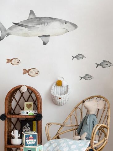 Large Fish Wall Decals Peel and Stick, Watercolor Nursery Ocean Animals Wall Stickers, Under The Sea Wall Decal Stickers for Kids Room Bedroom Playroom Room Decor, Ocean Animals Set 1 in Saudi Arabia
