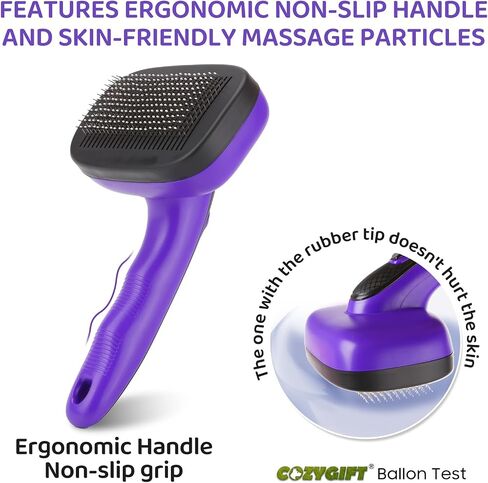3PCS Dog Brush Kit for Dogs, Cats & Small Animals. Self-Cleaning Slicker Brush for Short & Long Hair, Haired Breeds, Dual-Sided Undercoat Rake, Bath Brush. Safe Steel Pins, Ideal for Most Pets. Purple in Saudi Arabia