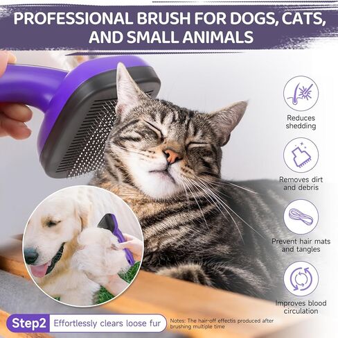 3PCS Dog Brush Kit for Dogs, Cats & Small Animals. Self-Cleaning Slicker Brush for Short & Long Hair, Haired Breeds, Dual-Sided Undercoat Rake, Bath Brush. Safe Steel Pins, Ideal for Most Pets. Purple in Saudi Arabia