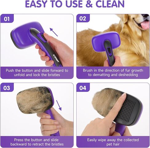3PCS Dog Brush Kit for Dogs, Cats & Small Animals. Self-Cleaning Slicker Brush for Short & Long Hair, Haired Breeds, Dual-Sided Undercoat Rake, Bath Brush. Safe Steel Pins, Ideal for Most Pets. Purple in Saudi Arabia
