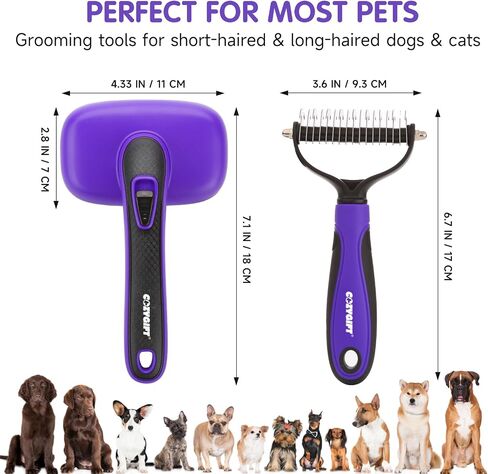 3PCS Dog Brush Kit for Dogs, Cats & Small Animals. Self-Cleaning Slicker Brush for Short & Long Hair, Haired Breeds, Dual-Sided Undercoat Rake, Bath Brush. Safe Steel Pins, Ideal for Most Pets. Purple in Saudi Arabia