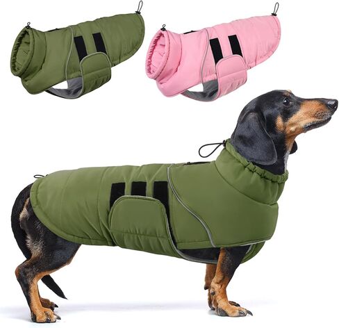 ASENKU Extra Warm Dog Coat, Dog Winter Coat with Fleece, Reflective Adjustable Dog Jacket with Zippered Leash Hole for Medium Dogs, Dog Clothes for Medium Sized Dog Dachshund Clothes (Pink,M) in Saudi Arabia