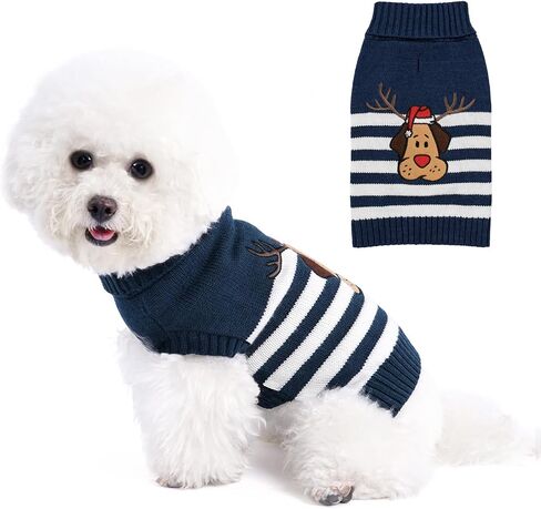 YUDODO Dog Sweater for Small Dogs Cartoon Antlers Knitted Puppy Sweater Pet Dog Striped Winter Clothes Warm Sweater for Yorkies Chihuahua(Medium,Black) in Saudi Arabia