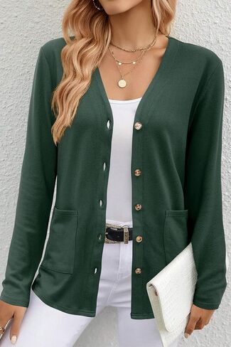 ULTRANICE Women's Cardigan 2023 Trendy Lightweight Long Sleeve Open Front Knitted Button Down Cardigans Sweater with Pockets in Kuwait