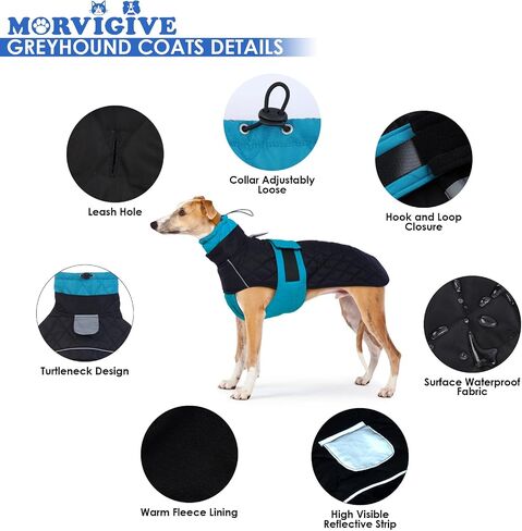 Greyhound Saluki Warm Dog Coat -Red,XXLarge- Waterproof Large Dog Winter Coat with Adjustable Bands,Water Resistant Dog Jacket,Dog Coat with Harness Hole,Dog Winter Jackets with Turtleneck in Saudi Arabia