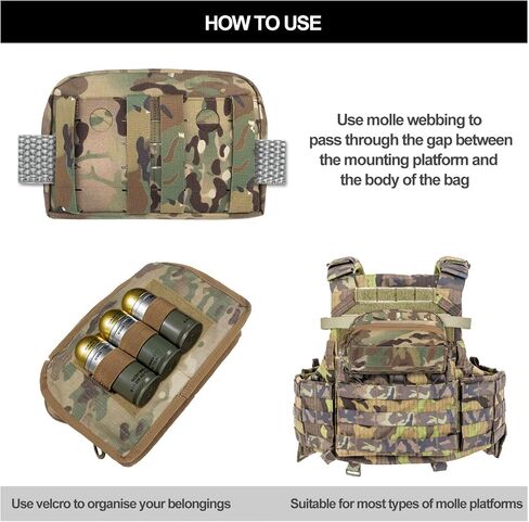 حقيبة AOUTACC الصغيرة التكتيكية MOLLE، الحقيبة الإدارية Molle، جيب منظم صغير بسحاب، حقيبة الصدر الصغيرة Molle للسترة التكتيكية ولوحة المنظم in Kuwait