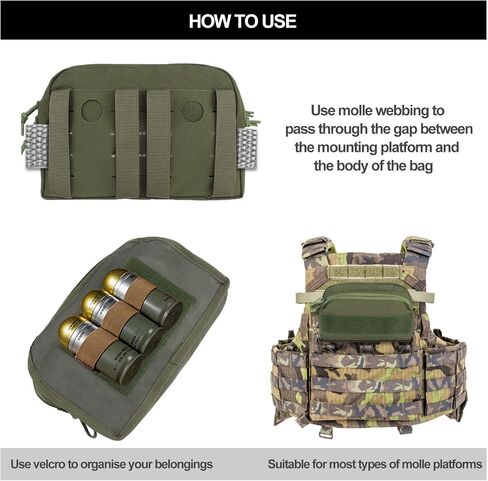 حقيبة AOUTACC الصغيرة التكتيكية MOLLE، الحقيبة الإدارية Molle، جيب منظم صغير بسحاب، حقيبة الصدر الصغيرة Molle للسترة التكتيكية ولوحة المنظم in Kuwait