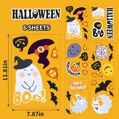 Halloween Window Cling Sticker Set for Kids - 6 Sheets Static, Removable Glass Decals in Saudi Arabia