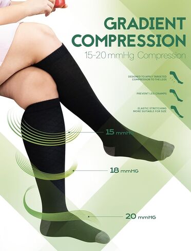 Plus Size Compression Socks for Women Wide Calf (3 Pairs) 15-20mmHg Bamboo Viscose Knee High Sock Support for Nurses Pregnancy Travel XXL（Polka dots-Black&Gray&Blue） in Kuwait