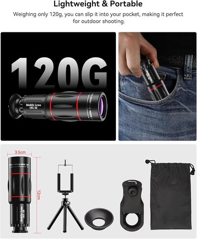 عدسة تليفوتوغرافي 18X من Evil Eye، عدسة تليفوتوغرافي عالية الدقة للهاتف المحمول مع حامل ثلاثي القوائم، عدسة BAK4 Prism/FMC، ملحق عدسة لأجهزة Android وiPhone وSamsung ومعظم الهواتف الذكية in Kuwait