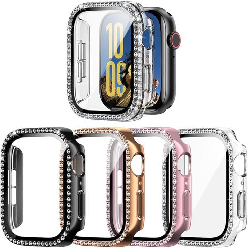 4 عبوات حافظة لامعة لساعة Apple Watch SE 3/SE 2/SE/6/5/4 واقي شاشة مقاس 40 مم | المرأة بريق حجر الراين الماس مقاومة للخدش حساسة اللمس الصلب حافظة كمبيوتر غطاء الوجه ل iWatch اكسسوارات SE 3 40 مللي متر in Kuwait