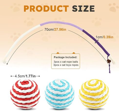 Cat Toy with Catnip,6pcs Cat String Sisal Rope Toy Cat Toys for Cats Kittens Teeth Cleaning and Dental Care,Interactive Cat Kicker Toy Kitten Toys for Bored Indoor Cats Kitty in Kuwait