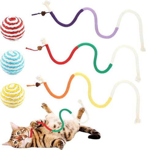 Cat Toy with Catnip,6pcs Cat String Sisal Rope Toy Cat Toys for Cats Kittens Teeth Cleaning and Dental Care,Interactive Cat Kicker Toy Kitten Toys for Bored Indoor Cats Kitty in Kuwait