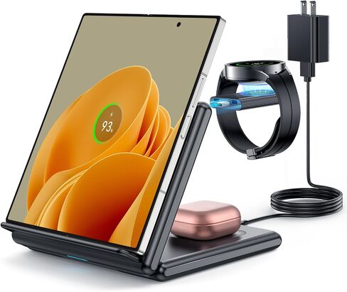 GEEKERA Wireless Charger for Samsung, 3 in 1 Foldable Wireless Charging Station for Samsung Galaxy Z Flip/Fold 6 5 4 3, S24 S23 S22 S21 S20 Ultra Plus, Watch 6 5 4 3 Active, Buds 2 Pro/Live, Android in Saudi Arabia
