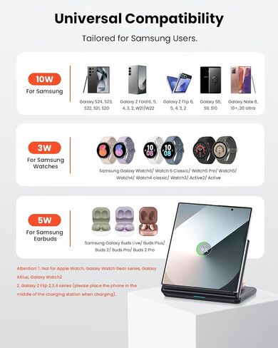 GEEKERA Wireless Charger for Samsung, 3 in 1 Foldable Wireless Charging Station for Samsung Galaxy Z Flip/Fold 6 5 4 3, S24 S23 S22 S21 S20 Ultra Plus, Watch 6 5 4 3 Active, Buds 2 Pro/Live, Android in Saudi Arabia