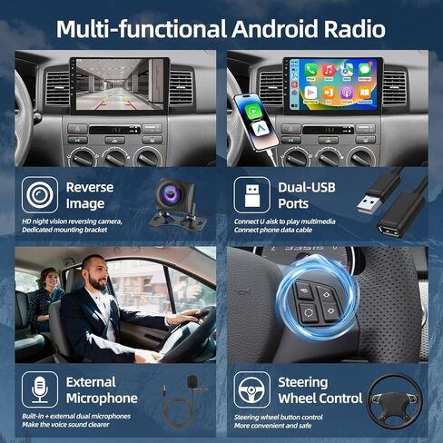 EKAT 4G+64G Android Car Stereo for Toyota Corolla EX 2007-2012 - 9 Inch HD Touch Screen Stereo with Wireless Carplay & Android Auto - 32 EQ DSP, WiFi, GPS, SWC, Split Screen + AHD Rear View Camera in Saudi Arabia