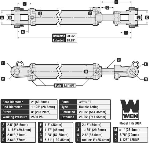 WEN TR2014 2500 PSI Tie Rod Hydraulic Cylinder with 2 in. Bore and 14 in. Stroke,Black in Kuwait