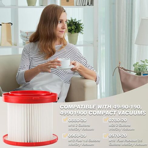 مرشح 49-90-1900 HEPA Wet Dry Filter Replacement for Milwaukee 49-90-1900 Cordless Vacuum 0780-20/0880-20 - 20 عبوة من 2 in Kuwait