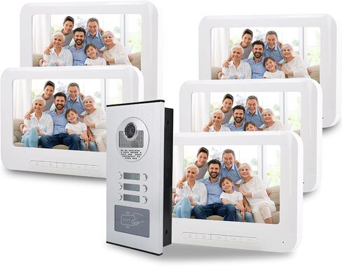 5 Apartments Video Intercom System,7in IR Cut Night Vision Video Doorbell, Rainproof Video Door Phone Door Intercom Entry System Access Control System for Villa Home Office(US Plug 100‑240V) in Saudi Arabia