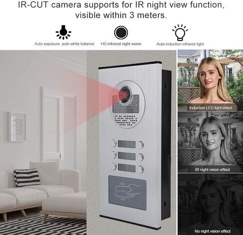 5 Apartments Video Intercom System,7in IR Cut Night Vision Video Doorbell, Rainproof Video Door Phone Door Intercom Entry System Access Control System for Villa Home Office(US Plug 100‑240V) in Saudi Arabia