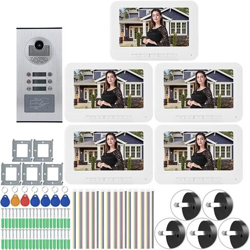 5 Apartments Video Intercom System,7in IR Cut Night Vision Video Doorbell, Rainproof Video Door Phone Door Intercom Entry System Access Control System for Villa Home Office(US Plug 100‑240V) in Saudi Arabia