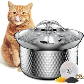 Stainless Steel Cat Water Fountain - 108oz/3.2L Ultra-Quiet Automatic Pet Water Fountain Cat Fountain | Premium Pet Water Fountain, Dishwasher Safe, Pet Fountain Great for Multiple Pets -1 Filter