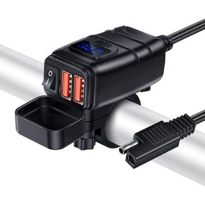 RANDPOW Motorcycle Phone Charger, Quick Charge 3.0 6.8A Dual Port Motorcycle USB Charger with ON/Off Switch, Waterproof Quick Disconnect SAE USB Adapter Motorcycle Accessories for Phone, Tablet