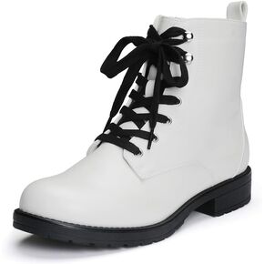 Womens Clasical Lace-Up Zipper Breathable Lining Flat Ankle Combat Boots