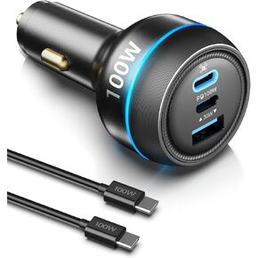 100W Drone Car Charger for DJI, 3-Port USB-C/USB-A Fast Charger, Battrey Power Adapter for DJI Mini/Air/Mavic 3/Avata Series Drone, Charging Hub, Remote Controller Accessories (1 Cable Included)