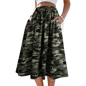 SOFIA'S CHOICE Women's High Elastic Waist Midi Skirt with Pocket A Line Swing Skirts