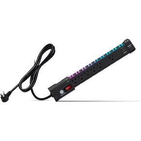 6FT Surge Protector Power Strip,6 AC Outlet RGB Music Rhythm Gaming Surge Protector with USB-A & USB-C Charging Port, 4200J Surge Protection 1800W15A Outlet Extention for Home Office Esports,UL Listed