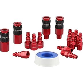 YOTOO 15 Pieces Universal Air Coupler and Plug Kit, Quick Connect Air Hose Fittings, High Quality Aluminum Air Fittings, Lightweight, Push to Connect air tools and air compressor, Red