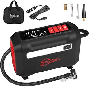 ROCGORLD R7 Tire Inflator Portable Air Compressor, 12V DC Car Tire Air Pump with Auto Shut-Off Function, 150 PSI 3X Faster Inflation Portable Tire Inflator for Car, Bike, Ball, Motor
