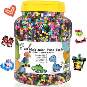 27,500 pcs Fuse Beads Kit for Kids Crafts, 30 Colors Iron Beads Set with 3 Pegboards, 5 Ironing Paper, 10 Patterns, Gifts for Birthday Christmas, Multicolor 5mm Melty Beads Bulk Refill Kit by Inscraft