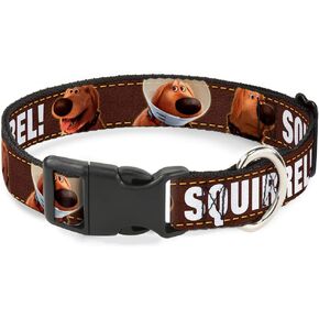 Buckle-Down Plastic Clip Collar - Dug 3-Poses/SQUIRREL! Brown/Yellow/White - 1" Wide - Fits 15-26" Neck - Large