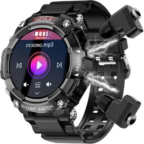 Smart Watch with Earbuds for Android iPhone 1.52 inch IPS Screen Fitness Tracker with Sleep Monitor Pedometer,All-in-one Smartwatches Long Time Standby TWS Music Watch for Men