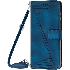 Crossbody Wallet Case Comaptible for Samsung Galaxy A55 | Magnetic Flip Folio Purse Case with Stand Function | PU Leather Zipper Handbag with Detachable Lanyard Strap | Blue