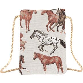 Signare Tapestry Mini Crossbody Phone Bag, Ladies Purse for Phone, Mobile Phone Bag, Phone Purse, Smart Phone Bag in Running Horse Design (SMART-RHOR)