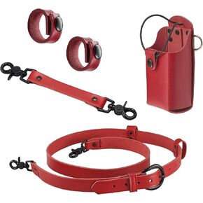 Shield Wallets Reflective Red Leather Firefighter Bundle Anti-Sway Strap for Radio Strap, Radio Strap/Belt, Firefighter's Radio Holder with Black Rivets