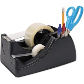 Officemate Recycled 2-in-1 Heavy Duty Tape Dispenser, 1" and 3" Cores, Black (96690)