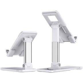 Otinlai Cell Phone Stand for Anywhere Portable Phone stand Tablet Stand Adjustable Telescoping Smart Phone Stands Fold Phone Stand Multi Angle Adjustment Phone Holder （White）