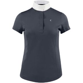 HORZE Women's Blaire Long Sleeved Sun Show Shirt, Mesh Under-Sleeves, UV Protection, Moisture-Wicking Nanotex Fabric - White/Dark Navy - 6