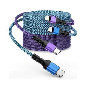 كابل USBC بطول 6 أقدام، سلك شاحن USB من النوع C إلى Lightning iPhone، سلك إضاءة أصلي للشحن السريع لهاتف iPhone 14 Pro Max 14 Plus 13 Pro Max/13Pro/12/11/X/XR/XS/8، إضاءة PD USB-C* 2