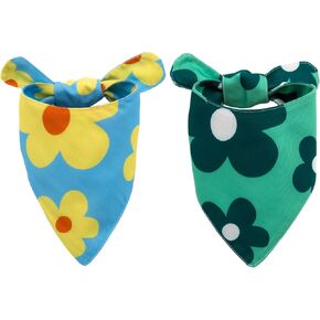 Branson's Buddies Dog Bandana - 2 Pack | Flower | Premium & Durable Polyester Fabric | Adjustable Fit | Multiple Sizes Offered (Blue & Green, Medium)