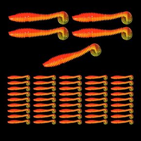 Soft Swimbaits 2 Inches, Paddle Baits for Bass Trout Crappie, Strong Plastic Lure Swimmer for Saltwater Freshwater 50Pcs Orange