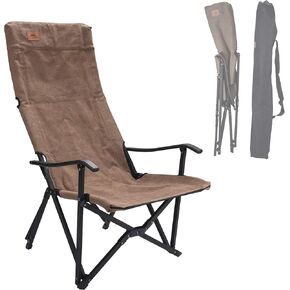 CAMPINGMOON Foldable Cotton Canvas Camping Chair Campfire High Back Low Style Relaxing Chair Coyote Brown F-1002C-CF
