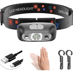 Headlamp, USB-C Rechargeable,90-Degree Adjustable,Flashlight with Motion Sensor,Waterproof Lightweight 42g,Bright Headlamps for Running,Camping,Running